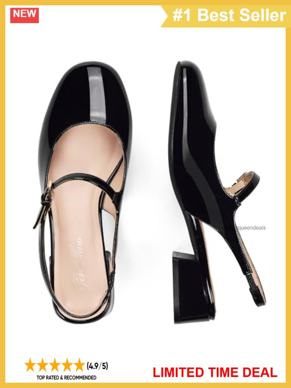 Mary Jane Chunky Low Heels Slingback Pumps Closed Round Toe Dress Shoes